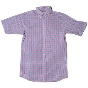 IZOD Mens Regular Fit‎ All Over Stretch Plaid Short Sleeve Button Shirt S (AG)